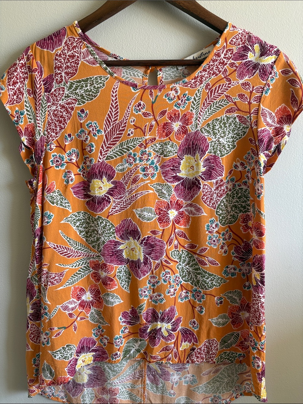 Floral Cap-Sleeve Women’s Top in Orange and Berry